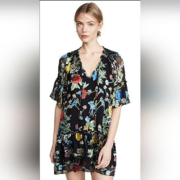 Pauline Ruffle Silk Blend Tunic Dress Alice + Olivia. Size M